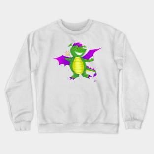 Happy dino dragon with a flower Crewneck Sweatshirt